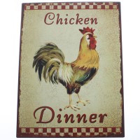 Plaques murales métal déco  Chiken Dinner 24 x 32 cm
